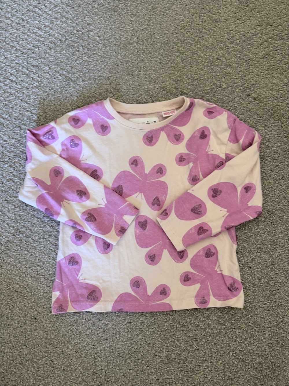 Zara Kids Long-Sleeve Pink Floral Heart Tee